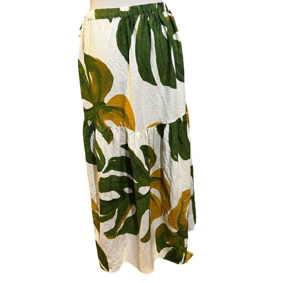 Rachel Zoe Monstera Plant Leaf Wrap Skirt Size Medium Linen Blend Green Gold - Picture 3 of 8